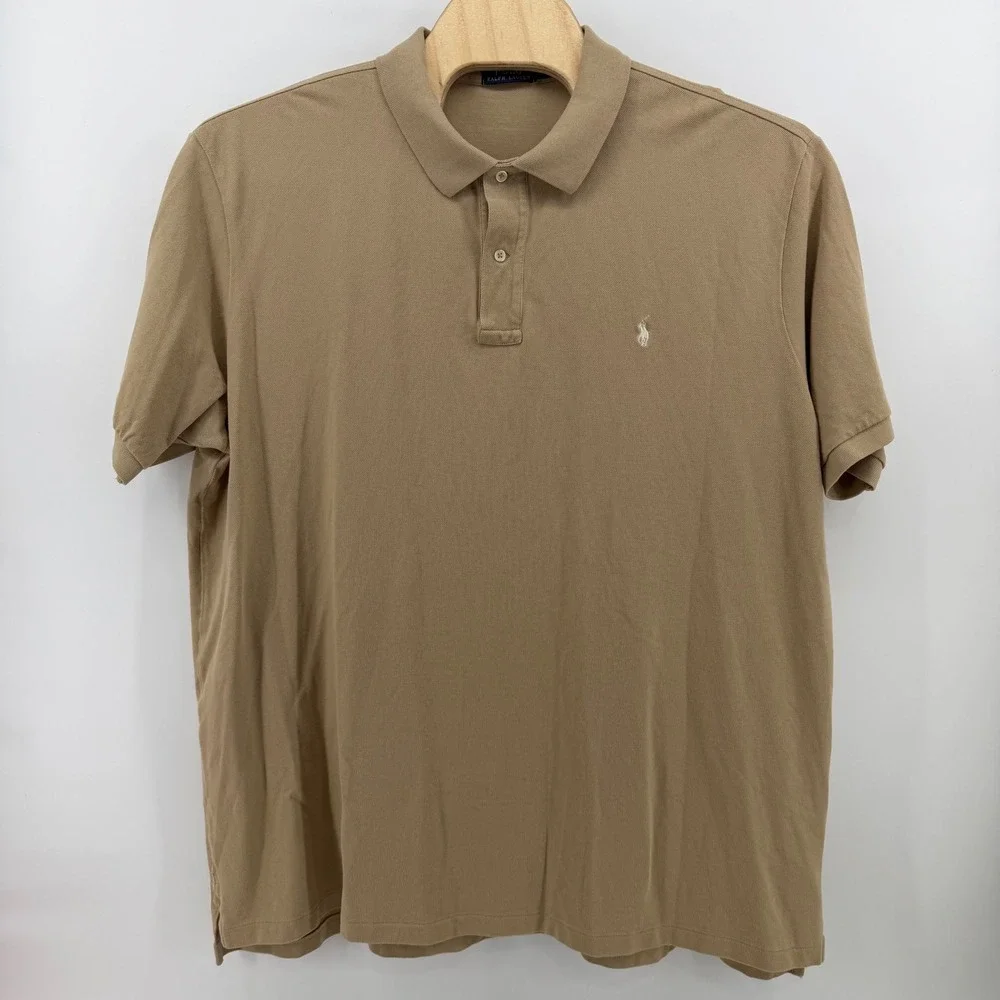 Polo Ralph Lauren Polo Shirt Mens 3XB Tan Khaki Short Sleeve Pique Pony Logo